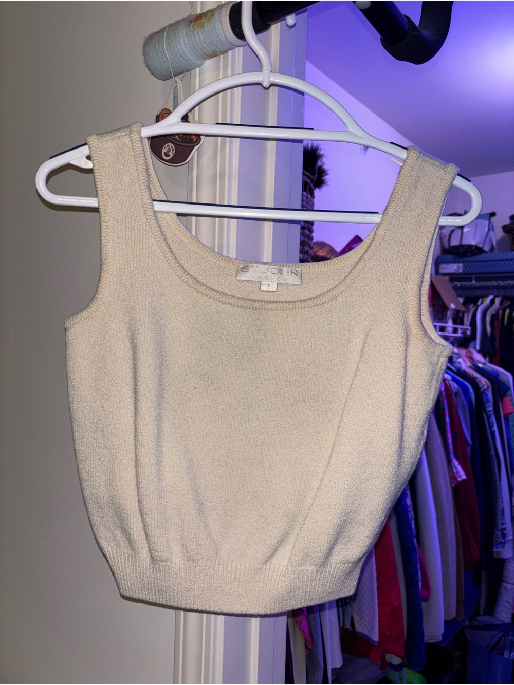 St. John Cream Knit Tank Top cropped